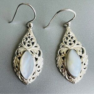 Annika Witt Filigree Mother Of Pearl Dangle Vintage Sterling Silver Earr…